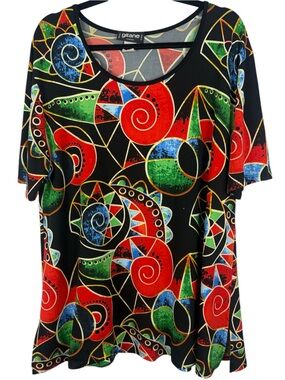 Gitane Canada Abstract Geometric Spiral Graphic Print Tunic Top Size XX/L